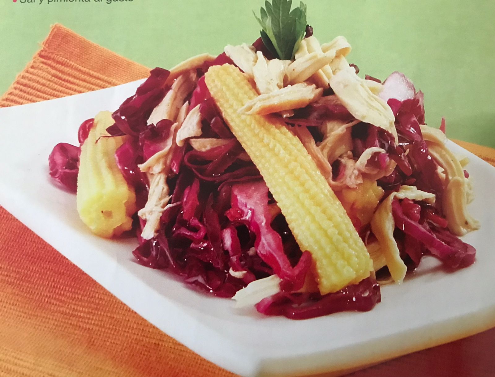 Ensalada de col morada con pollo